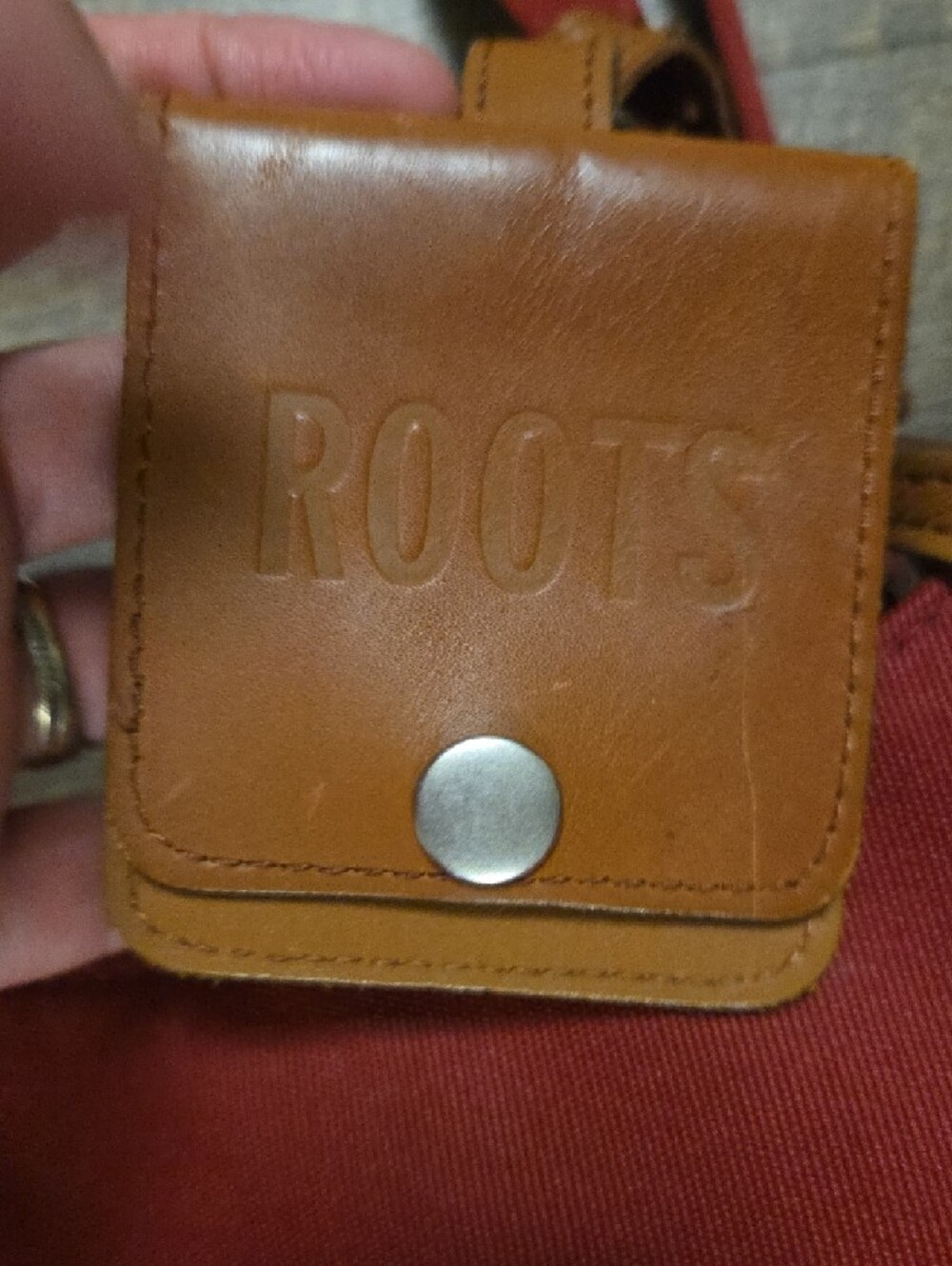 Roots Maroon Canvas Shoulder Bag with Brown Leather Accents - Picture 4 of 13